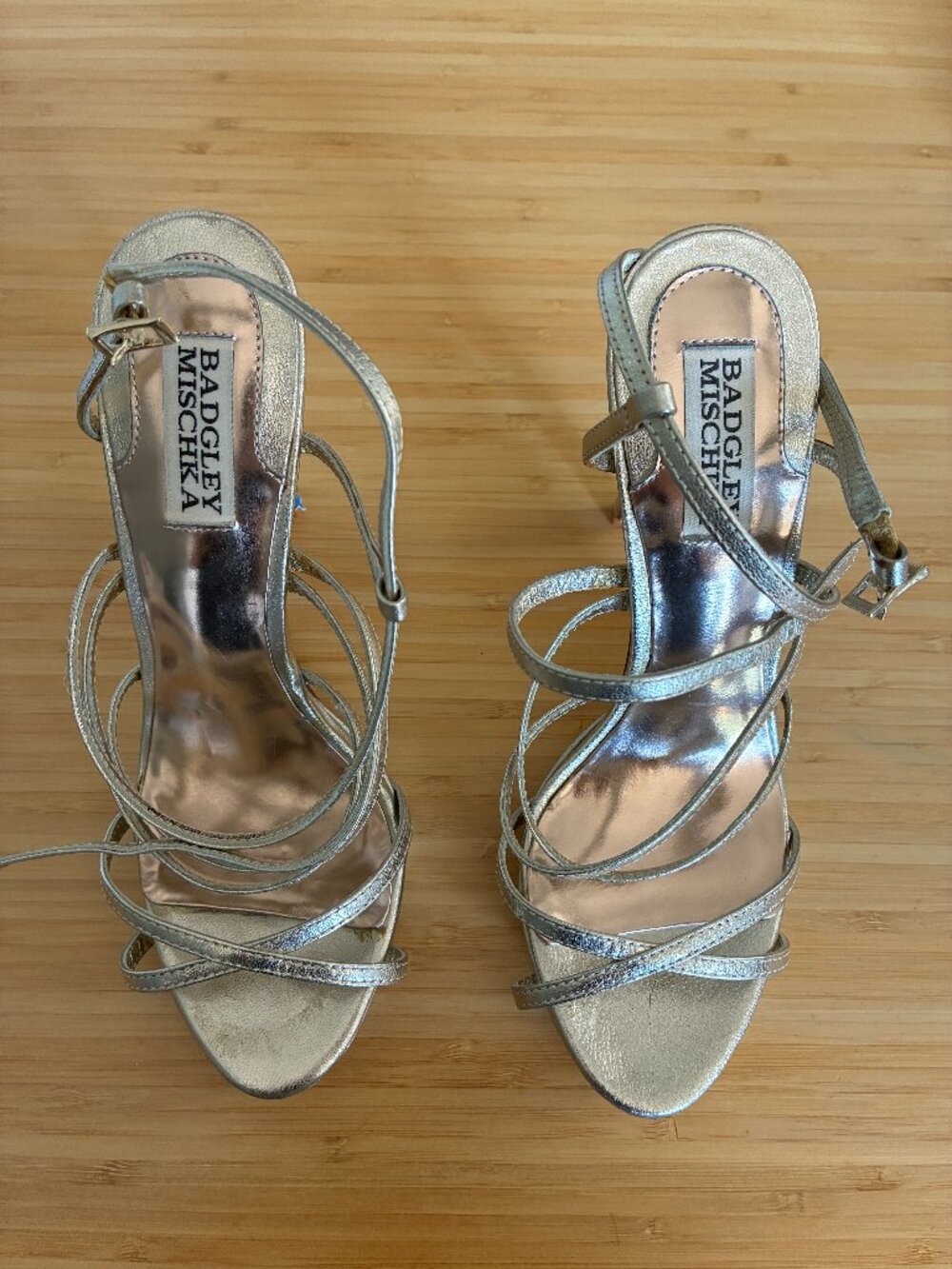 Gorgeous Badgley Mischka Gold Strappy Heeled Sandals 6.5